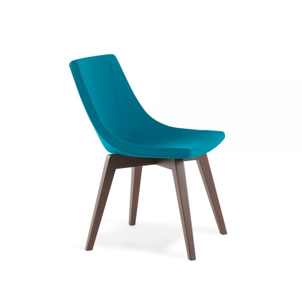 Chirp Guest Chair, Wood Base, Blue Upholstery