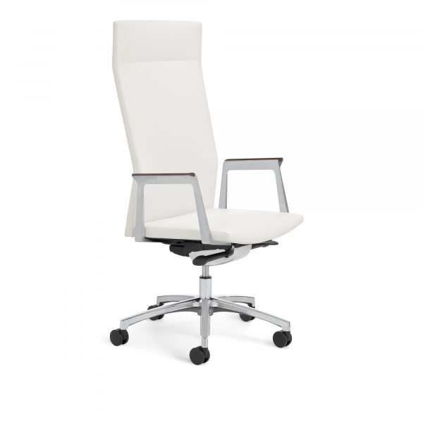 Notion High Back Executive/Conference Chair, Aluminum Arms, Wood Arm Caps
