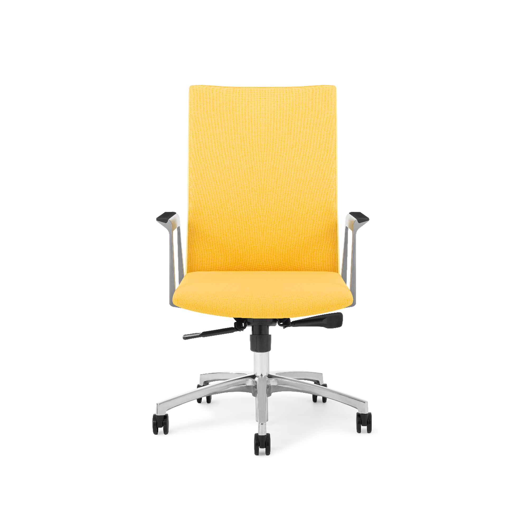 Notion Mid-Back Executive/Conference Chair, Aluminum Arms, Black Urethane Arm Caps, Front View