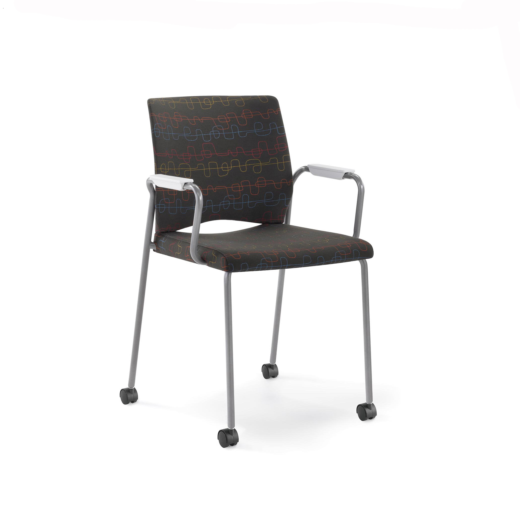 Whim Guest Chair, Upholstered Seat and Back, Arms, Casters