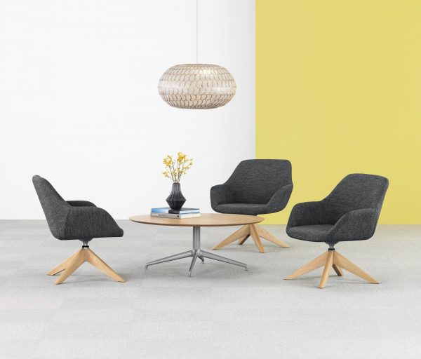 Melina Lounge Chair, Wood Swivel Base, Casual Meeting Environment