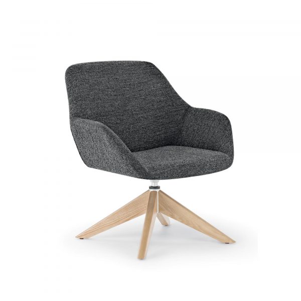 Melina Mid-Back Lounge Chair, Wood Swivel Base