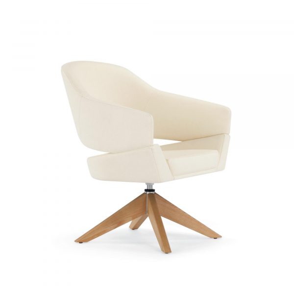 Twirl Lounge Chair, Upholstered Back, Wood Swivel Base