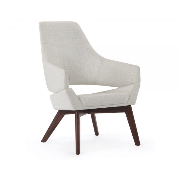 Twirl High Back Lounge Chair, Upholstered Back, Wood 4-Leg Base