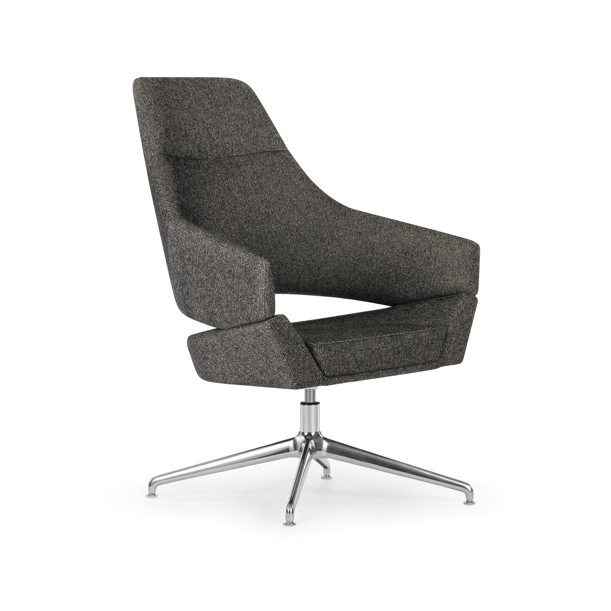 Twirl High Back Lounge Chair, Upholstered Back, Metal Swivel Base