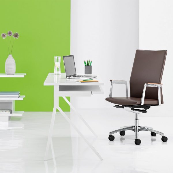 Notion Mid-Back Executive/Conference Chair, Aluminum Arms, Wood Arm Caps
