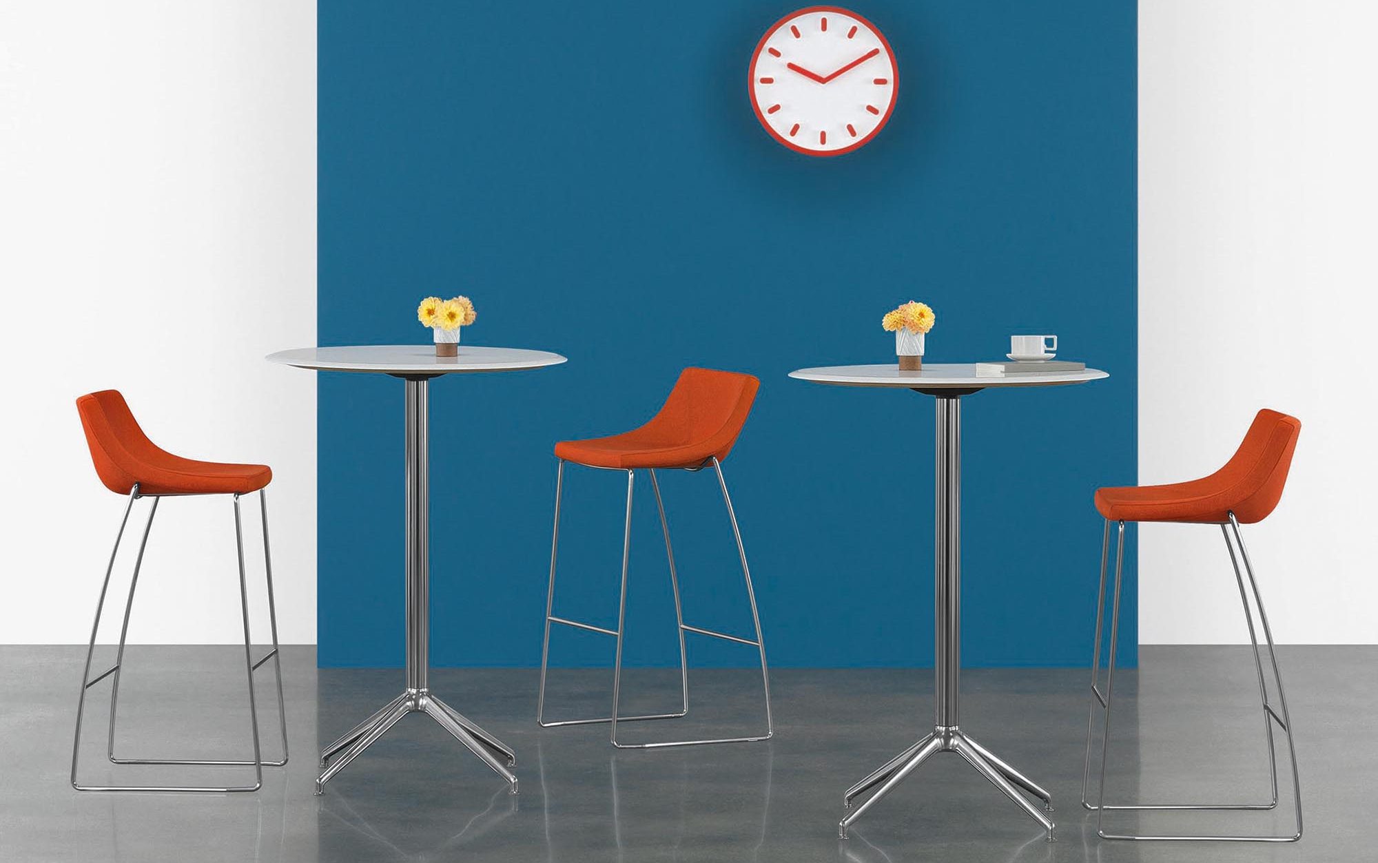 Chirp Barstools with Melina Round Café Tables