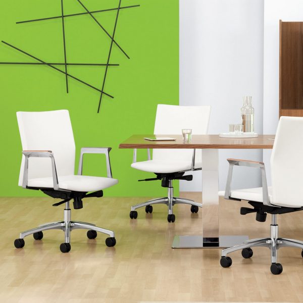 Notion Low Back Executive/Conference Chair, Aluminum Arms, Wood Arm Caps