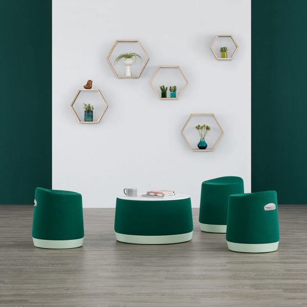 Loupe Stools and Table, Mint Bases