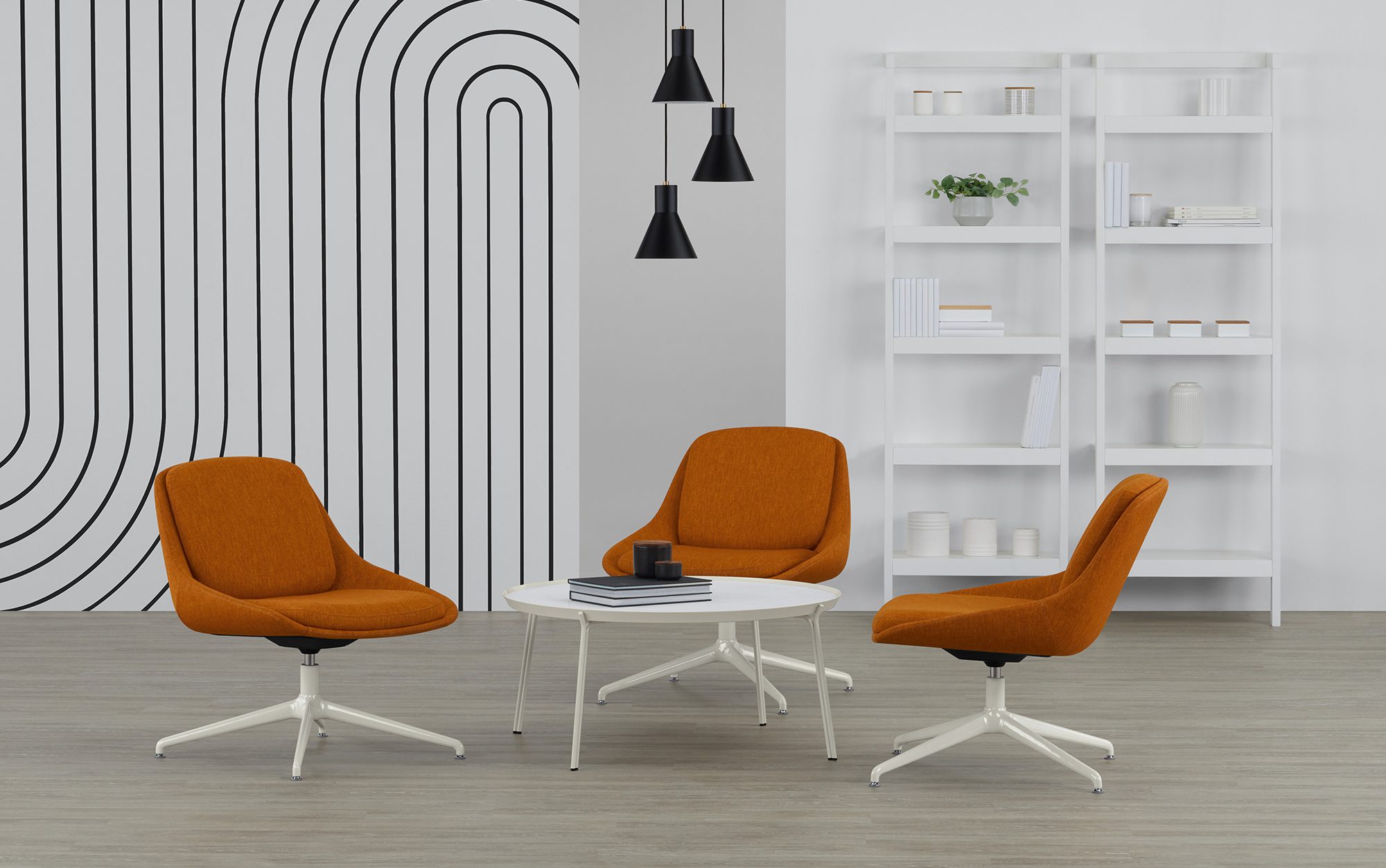 Hoom Swivel Base Lounge Chairs with Romp Low Meeting Table
